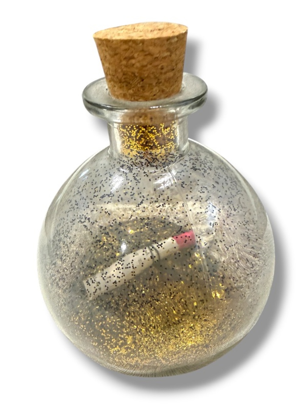 Glass Message Bottle with Cork & Gold Glitter Home Decor Design